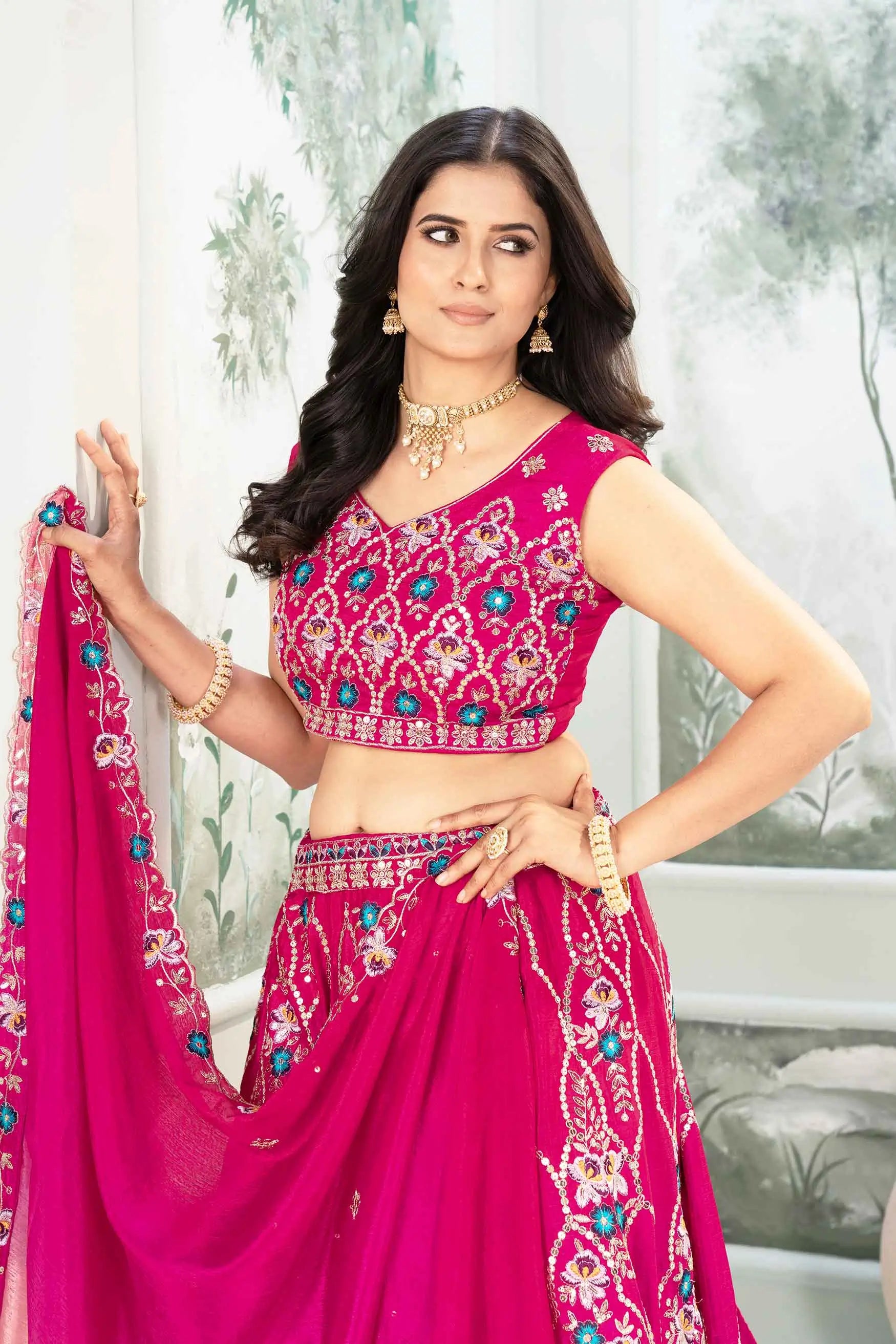 Dark And Light Pink Sequins Embroidery Work Lehenga Choli - qivii