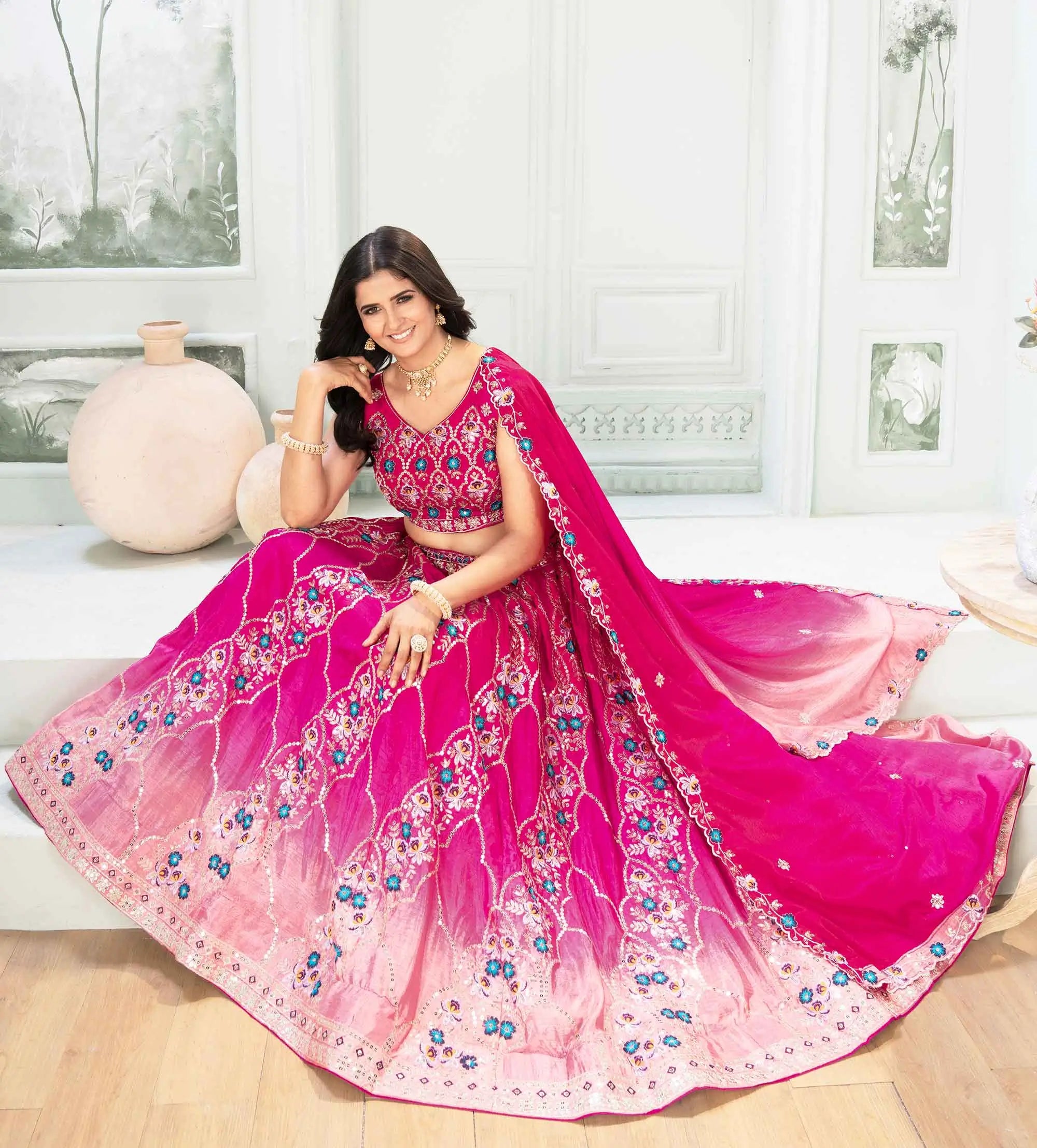 Dark And Light Pink Sequins Embroidery Work Lehenga Choli - qivii