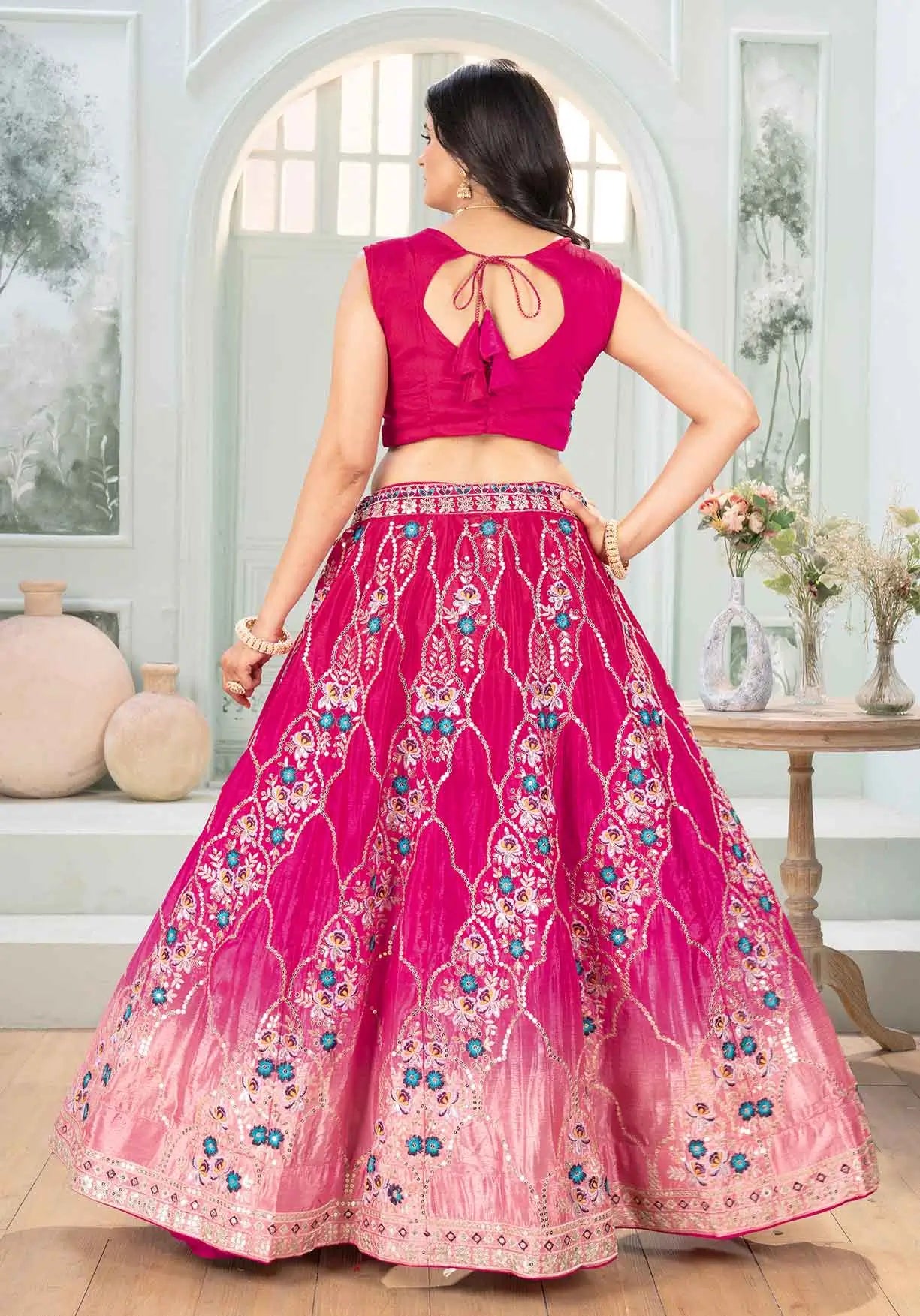 Dark And Light Pink Sequins Embroidery Work Lehenga Choli - qivii