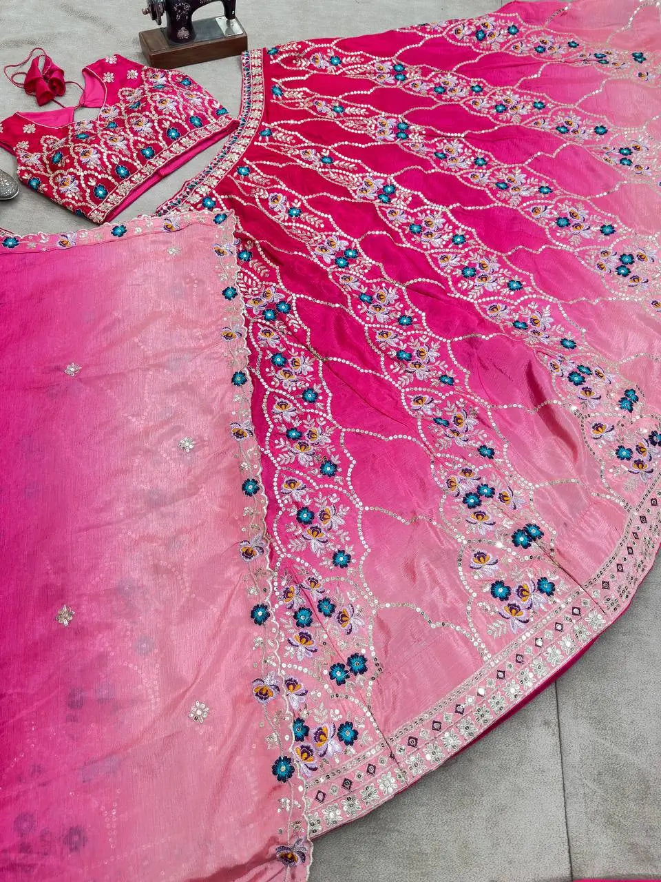 Dark And Light Pink Sequins Embroidery Work Lehenga Choli - qivii