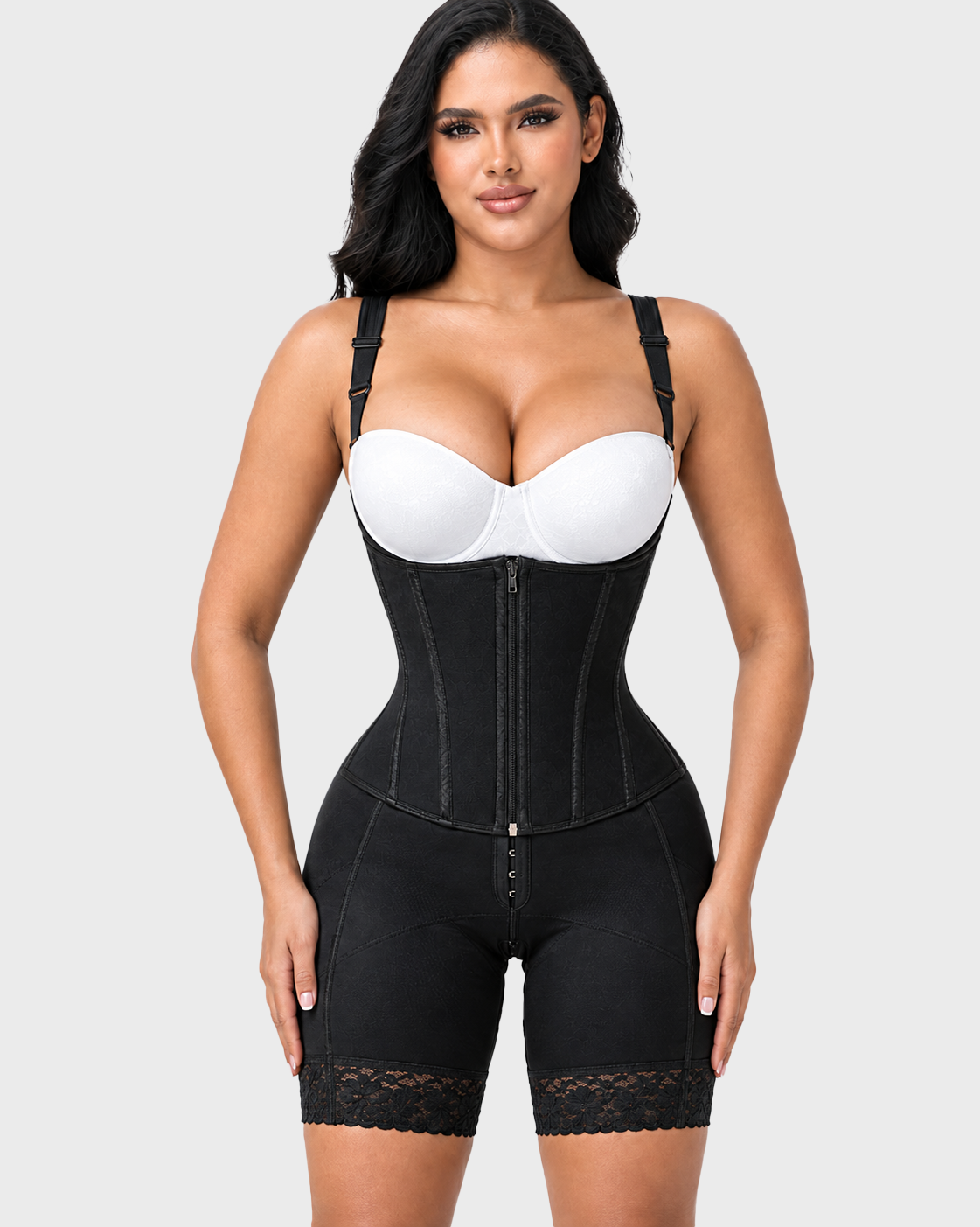 Double Compression Steel Mid-Thigh Shapewear with Boned Corset Faja