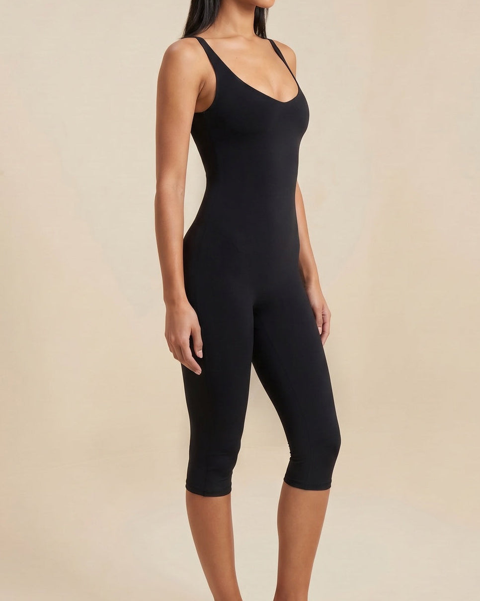 Solid Sleeveless Bodycon Capri Length Jumpsuit  - By Qivii