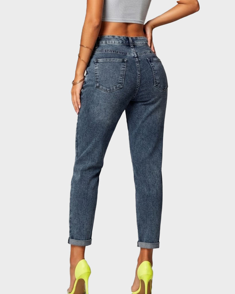 High Waist Seam Detail Stretch Jeans  - By Qivii