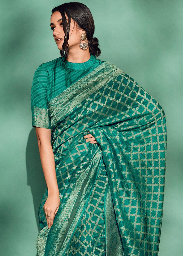 Dynasty Green Woven Viscose Silk Saree - qivii