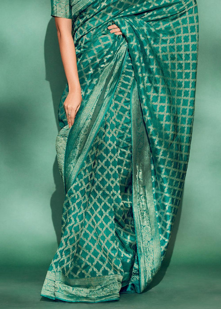 Dynasty Green Woven Viscose Silk Saree - qivii