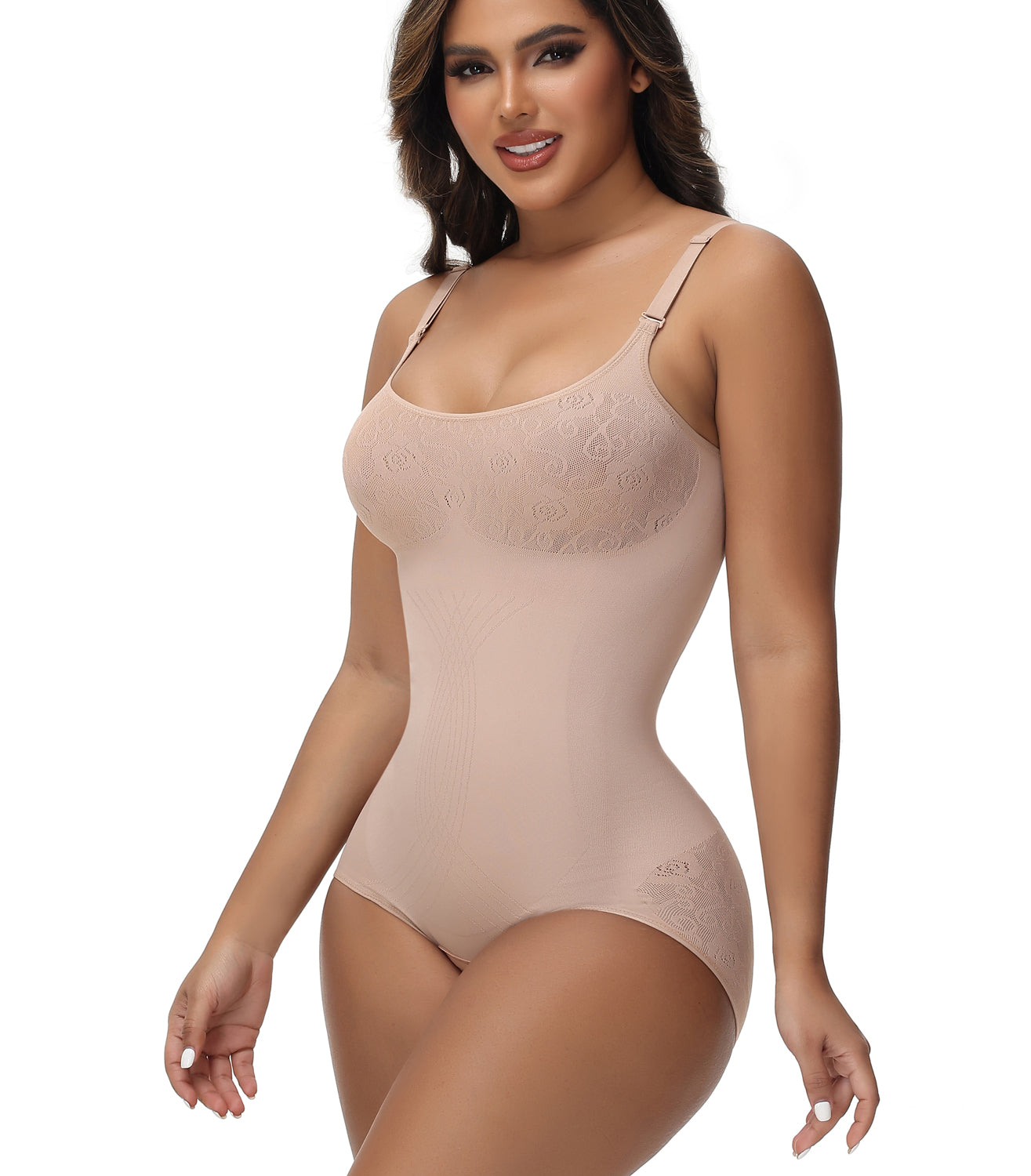 Shapshe® Sexy Seamless Jacquard Bodysuit Tummy Control Spaghetti Strap Shapewear  - By Qivii