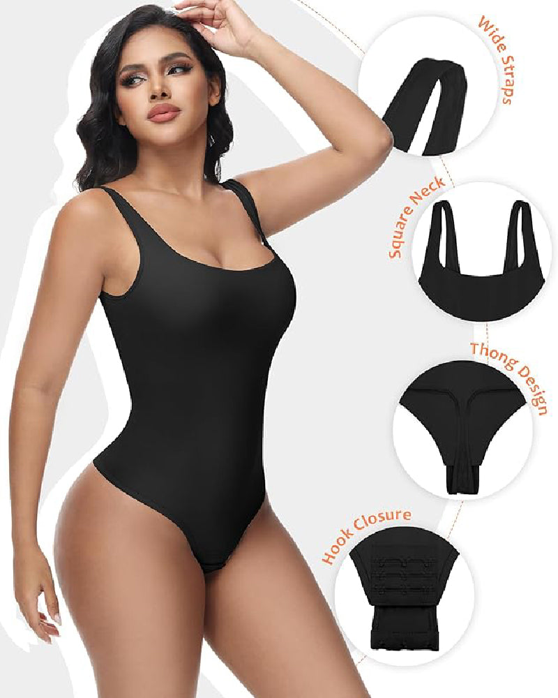 Shapshe® Seamless Tummy Control Thong Shapewear Backless Square Neck Tank Tops Body Shaper  - By Qivii