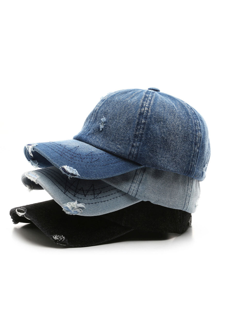 Fashion Retro Ripped Washed Distressed Denim Baseball Cap  - By Qivii