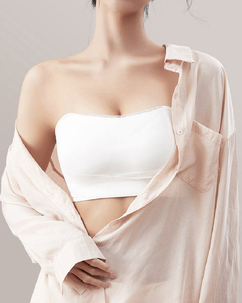 Invisible Strapless Double Side Buckle Bra Non-slip Lace Edge Bandeau Bralette  - By Qivii