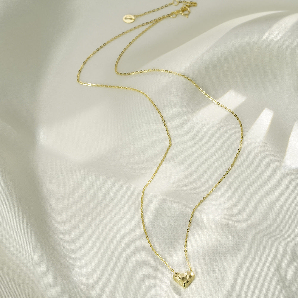 S925 Sterling Silver Three-dimensional Love Pendant Heart-shaped Collarbone Necklace