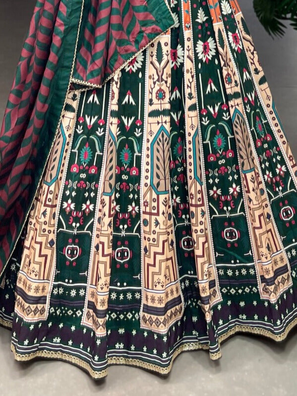 Vaishali silk Printed With Lace Border Lehenga Choli In Green Color