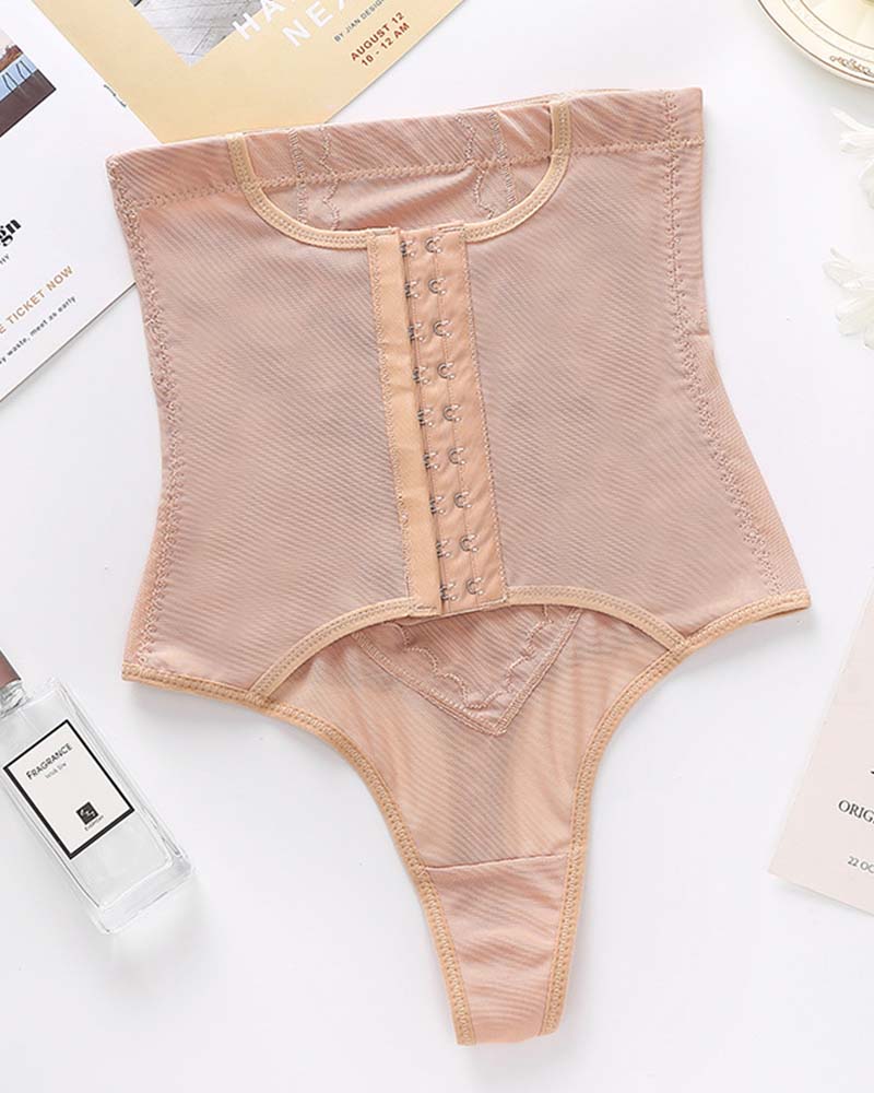 9-Breasted High-Waisted Hip-Lift Thigh Tuck Thong Panties  - By Qivii