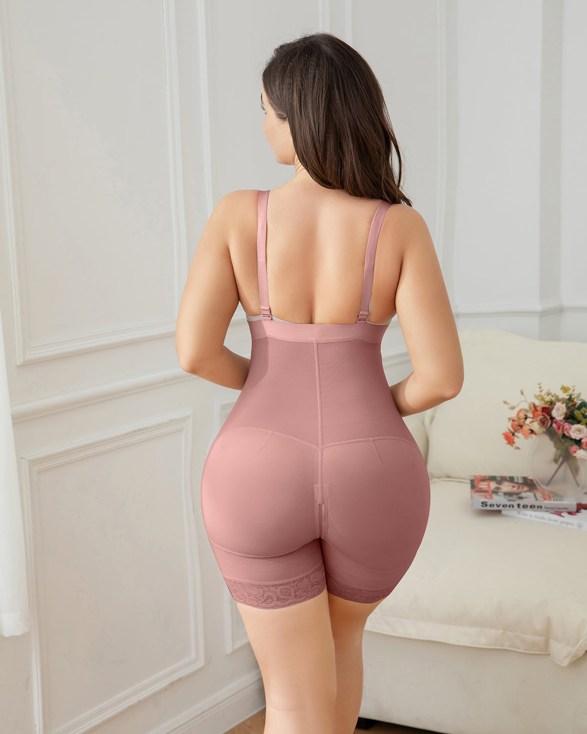 Shapshe® Women's Rosybrown Open Bust Shapewear Zipper Body Shaper Bodysuit  - By Qivii