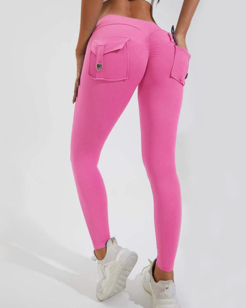 Peach Hip Fitness Leggings with Cargo Pockets  - By Qivii