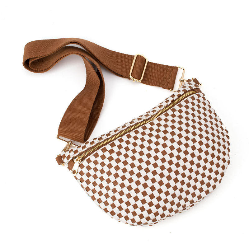 Ounamei Checkered Woven Crossbody Fanny Pack for Women – Adjustable Sling Bum Bag, Lightweight Everyday Travel Shoulder Purse