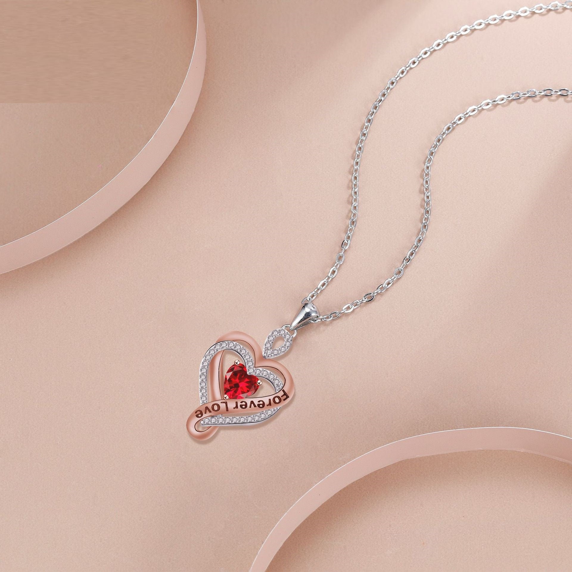 Double Love Necklace Women's Rose Pendant Retro Simple Elegant