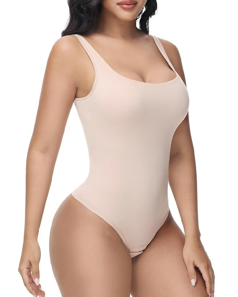 Shapshe® Seamless Tummy Control Thong Shapewear Backless Square Neck Tank Tops Body Shaper  - By Qivii