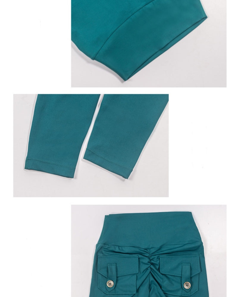 Peach Hip Fitness Leggings with Cargo Pockets  - By Qivii