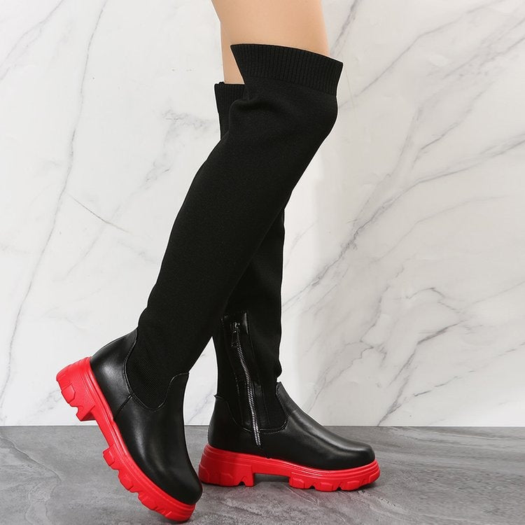 Women's Downtown Stretch Over-The-Knee Boots - Knit & PU Platform Boots (US 4-10.5)
