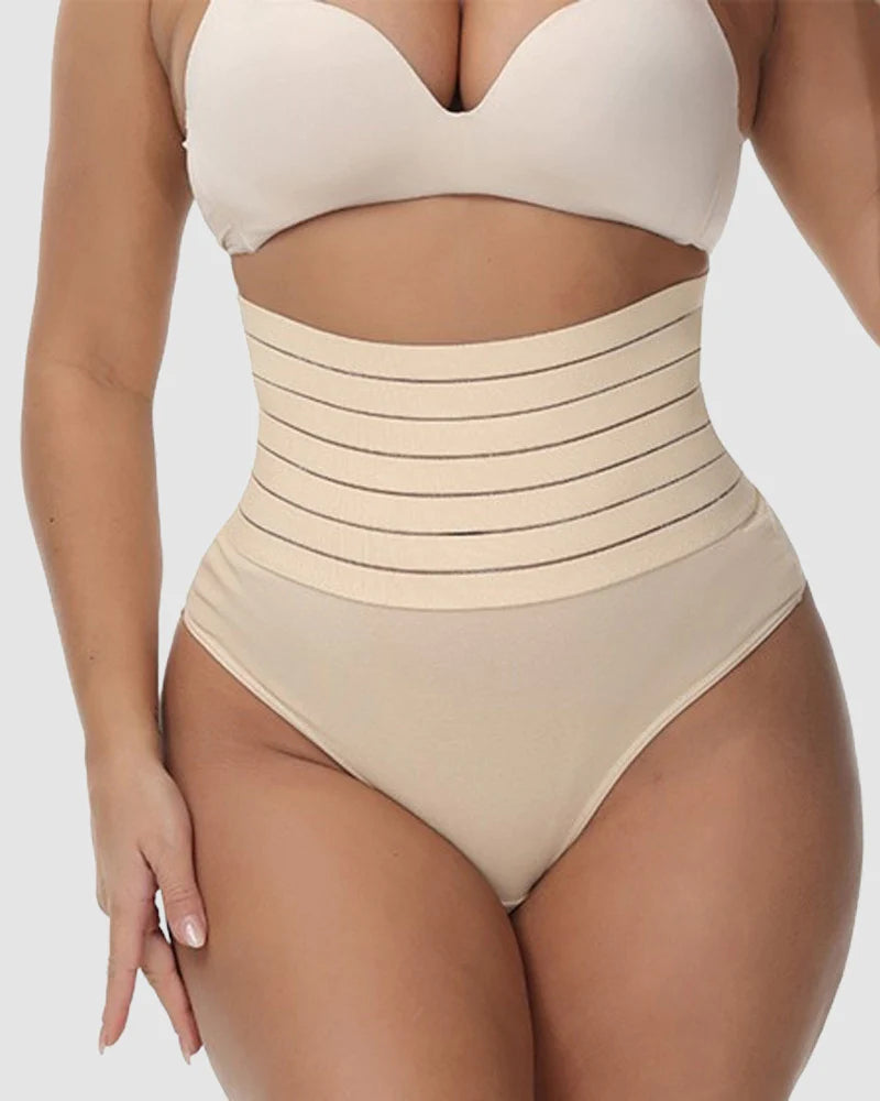 Hollow Breathable High Waist Butt Lift Elastic Seamless Thong Shaping Underwear  - By Qivii