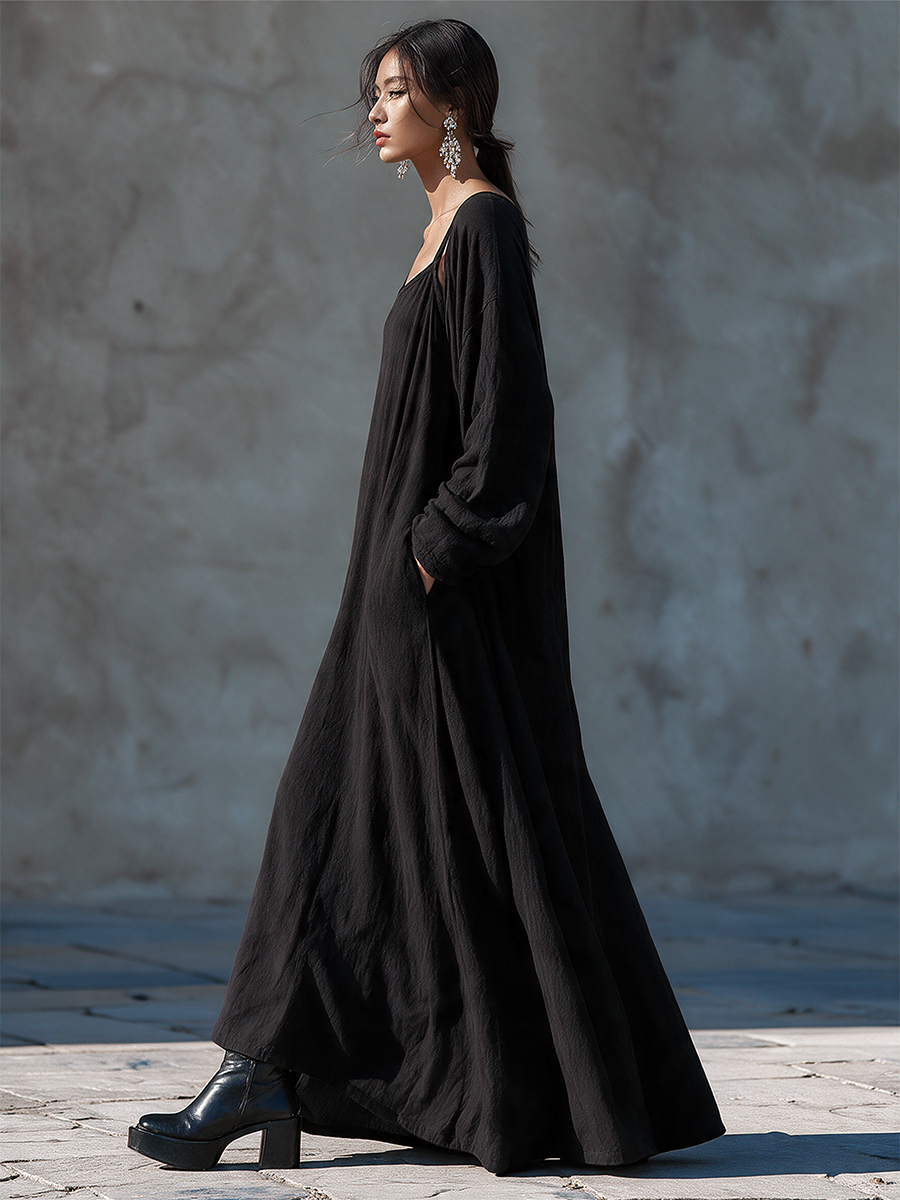 Women's Flowy Fake Two‑Piece Linen‑Blend Maxi Dress For Vacation MDZ0365I7LYL