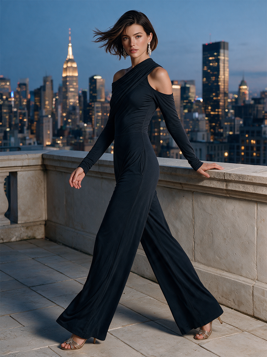 Women's One‑Shoulder Party Wide‑Leg Jumpsuit MDZ2878H9LYL