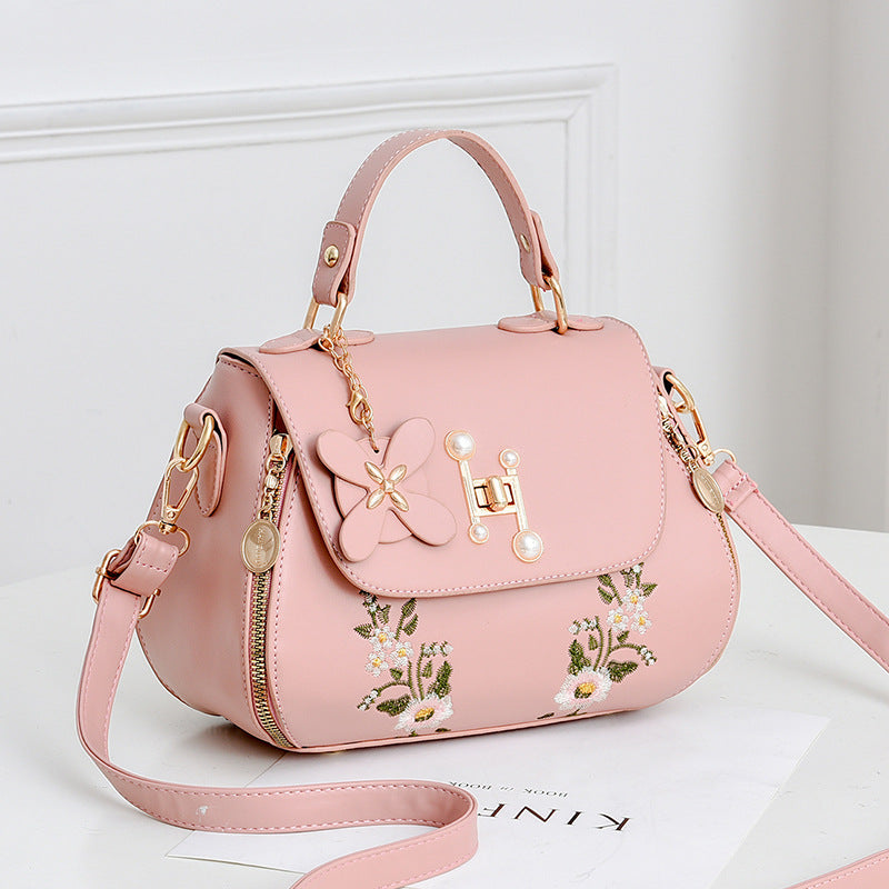 Women's Elegant Embroidered Flap Bucket Bag – Stylish Convertible Crossbody Shoulder Bag