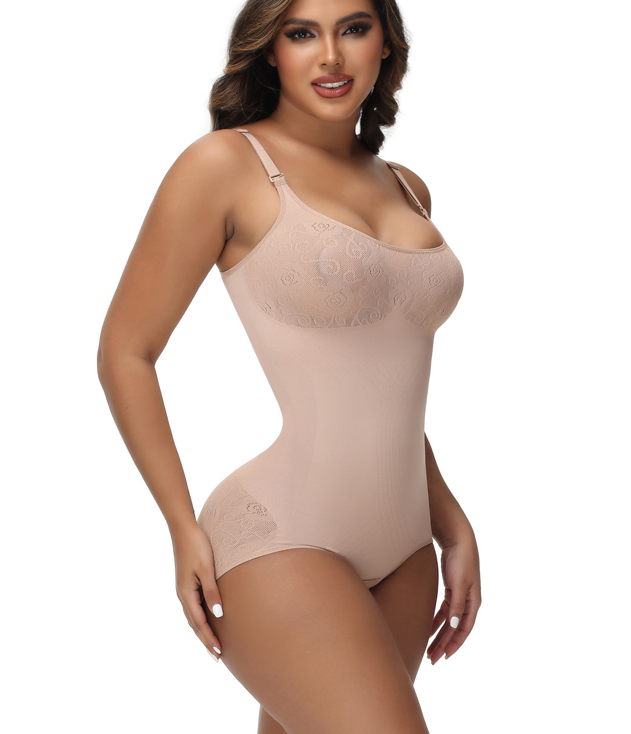 Shapshe® Sexy Seamless Jacquard Bodysuit Tummy Control Spaghetti Strap Shapewear  - By Qivii