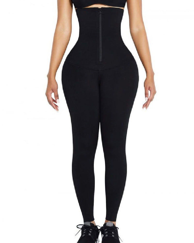 High Waist Trainer 2-In-1 Zipper Leggings Slim Fit Tummy Control Gym Pants  - By Qivii