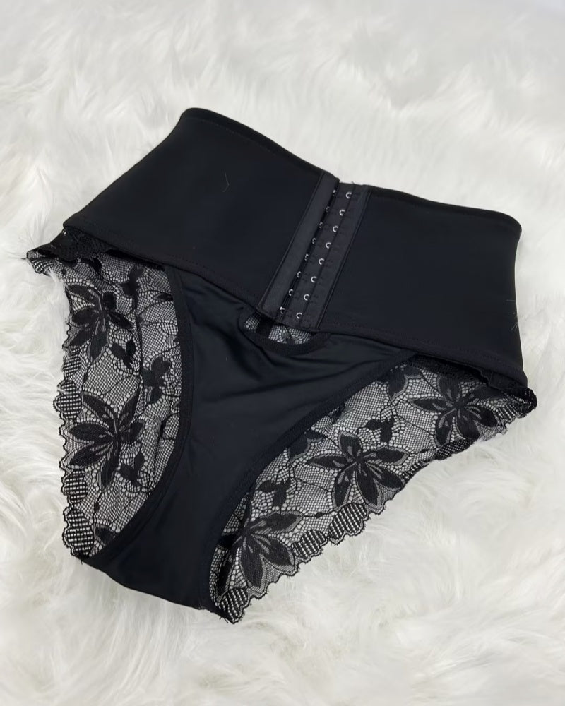 Shapshe® Front-opening Shapewear with Lace Trimmed Tummy Control Panty  - By Qivii