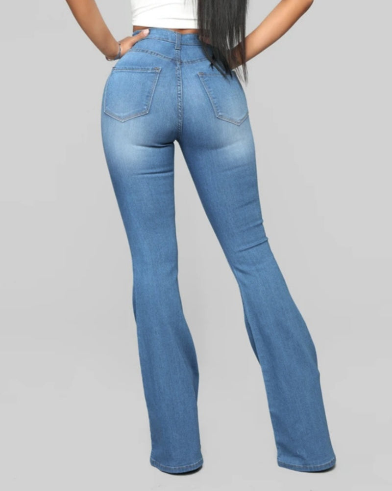 Fashion High Waist Hip Lift Slim Washed Flared Jeans  - By Qivii