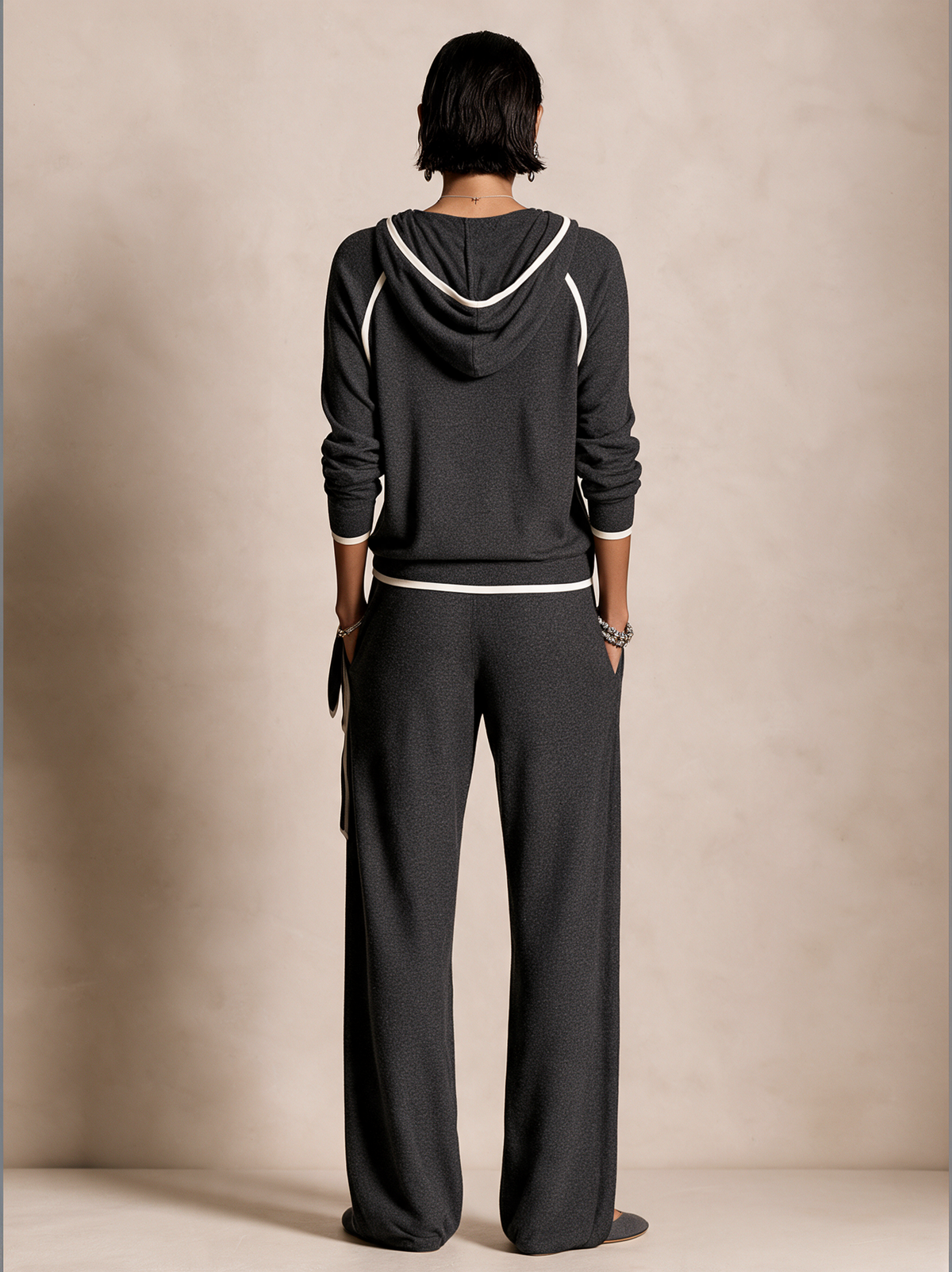 Women's Tie-Front Hooded Casual Wide-Leg Pants Set MDZ0421I4GMJ