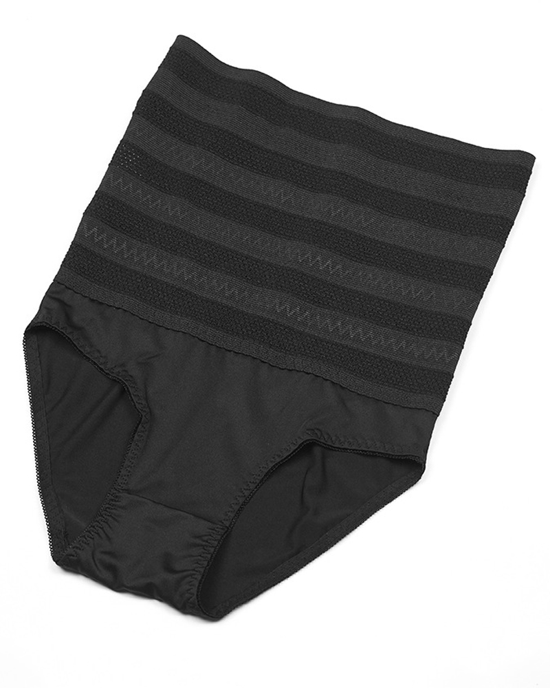 Women's High Waisted Chevron Print Shapewear Panty Tummy Control Mesh Briefs  - By Qivii
