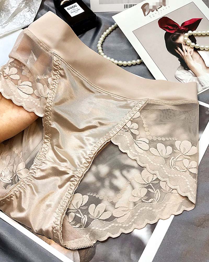 High-End Satin Light Luxury Lace High-Waisted Belly Pants  - By Qivii
