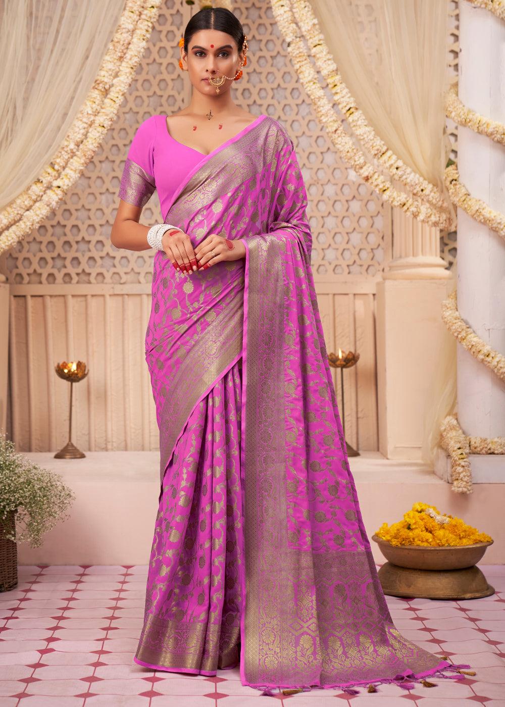 Electric Purple Woven Georgette Saree - qivii