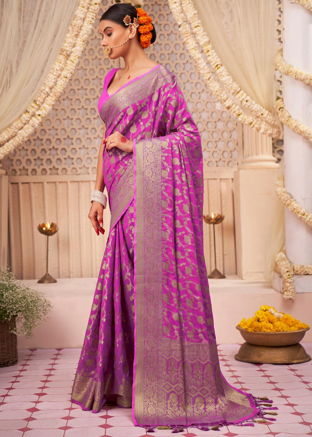 Electric Purple Woven Georgette Saree - qivii