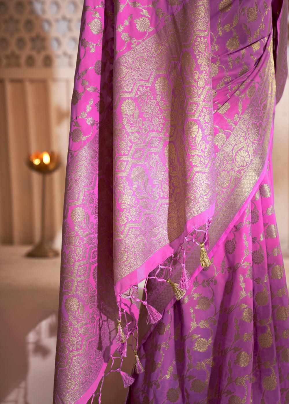 Electric Purple Woven Georgette Saree - qivii