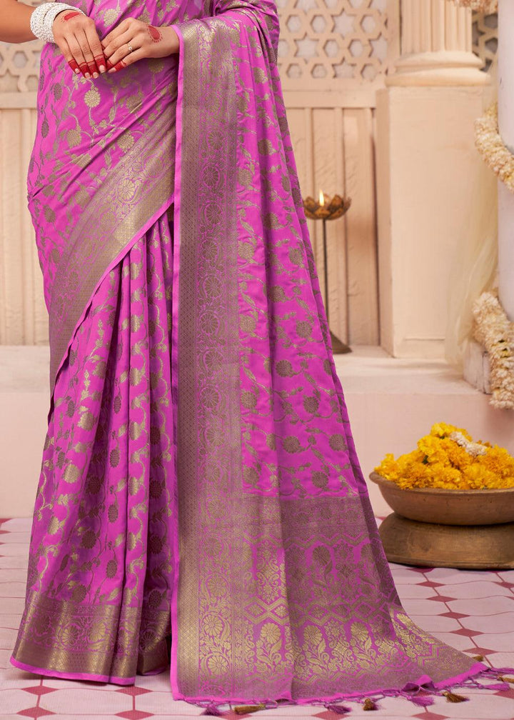 Electric Purple Woven Georgette Saree - qivii