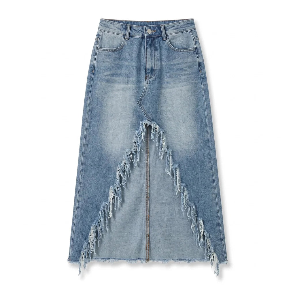 Elisha Raw-Hem Denim Skirt