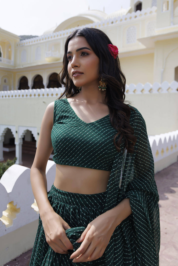 Emerald Green Leheriya Lehenga Set - qivii