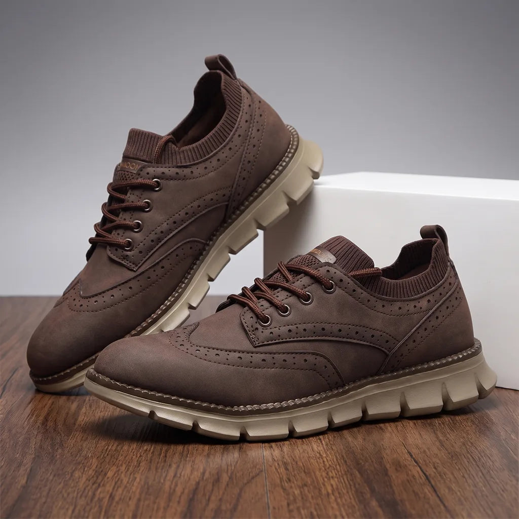 Brown men's casual sneakers by Hudson Ridge, Emile style, featuring comfortable slip-on loafers for everyday wear.
