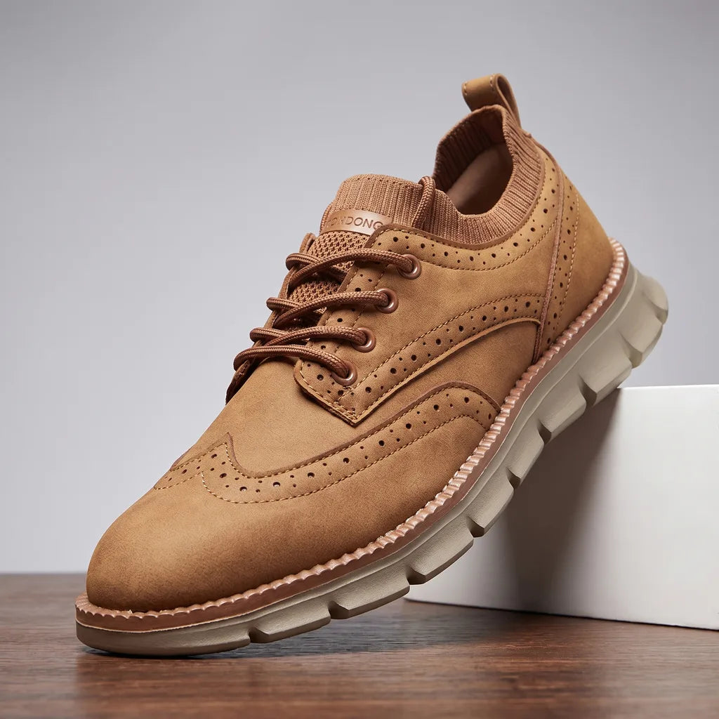 Light brown men's casual sneakers by Hudson Ridge, Emile style, featuring comfortable loafers for everyday wear.