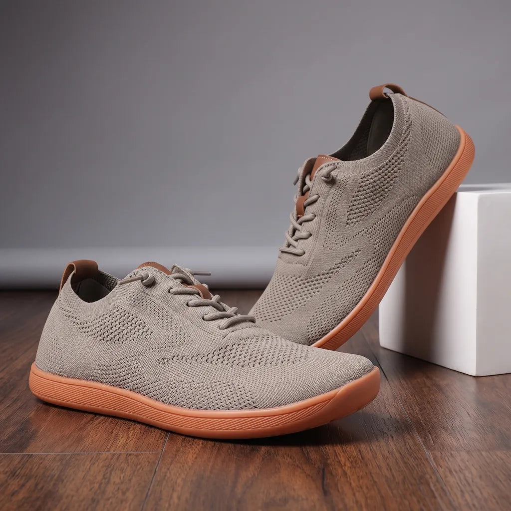 Brown Ethan men's barefoot sneakers by Hudson Ridge, lightweight casual footwear with flexible design for natural walking.