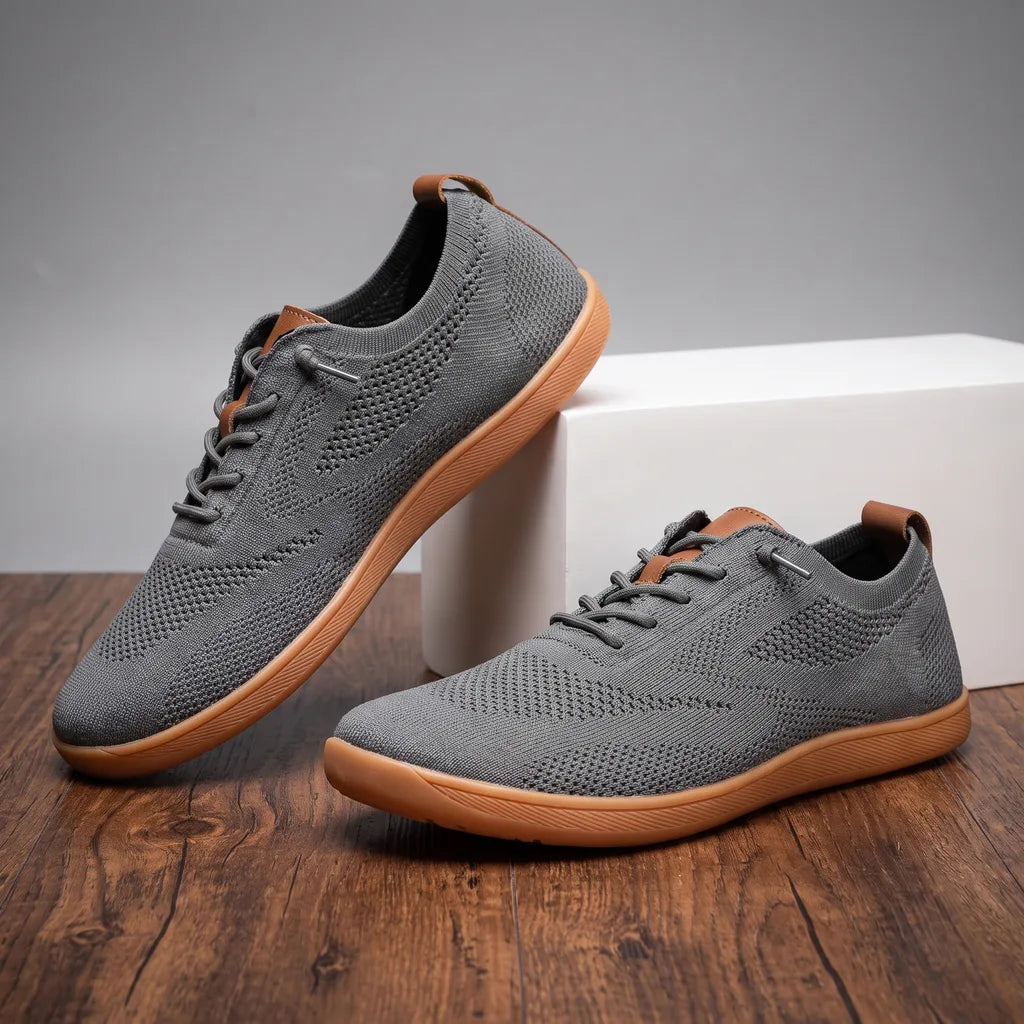Gray Ethan men's barefoot sneakers by Qivii featuring minimalist design and flexible sole for comfortable casual wear.