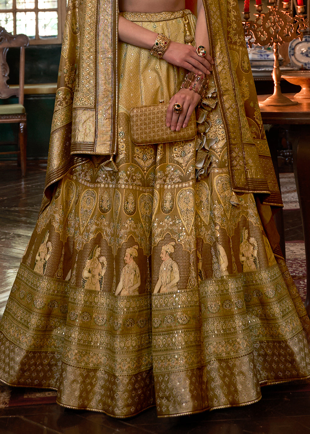 Green & Brown Ready to Wear Designer Silk Lehenga Choli with Sparkle & Mirror work | Ready To Wear - qivii