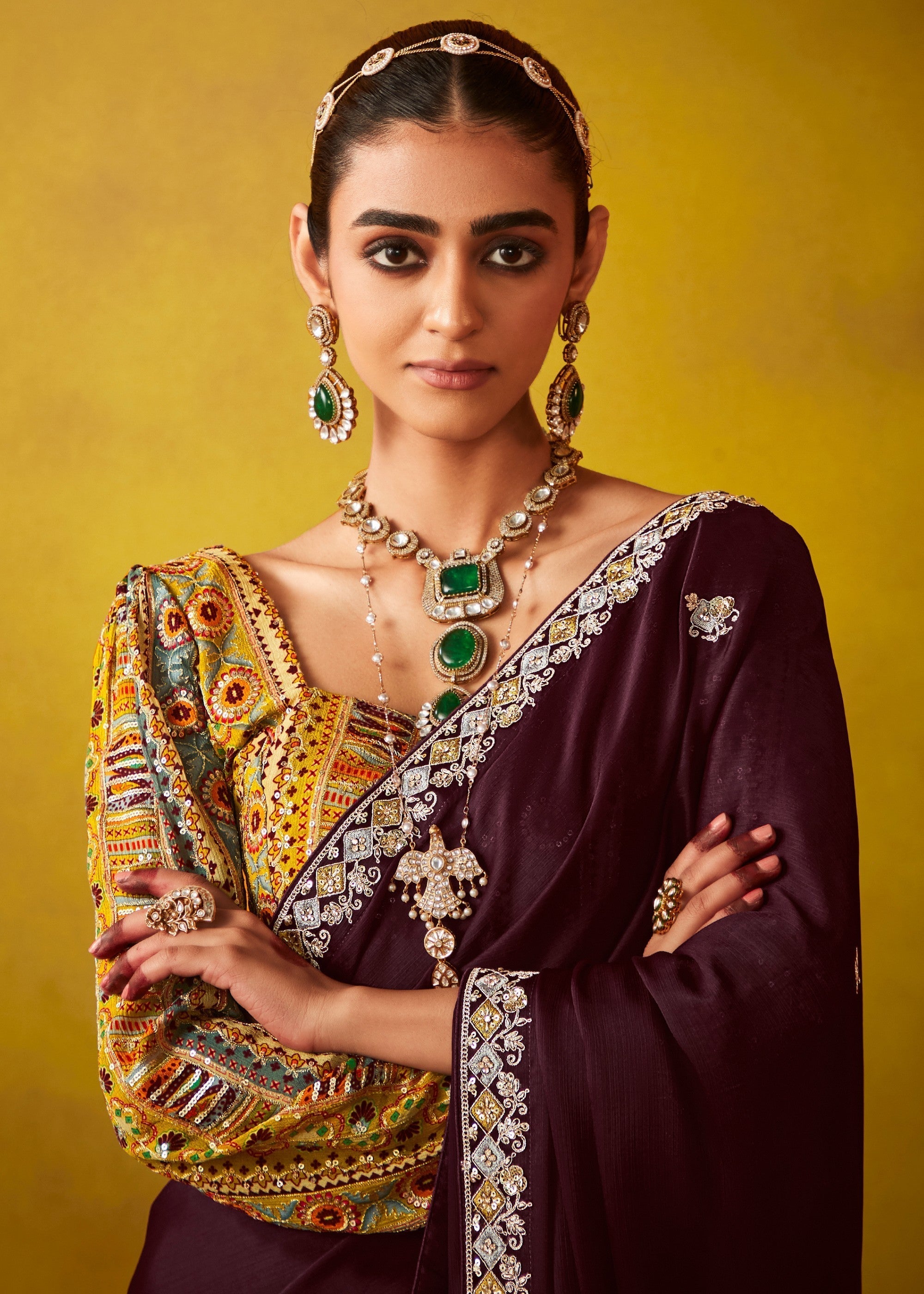 Mulberry Purple Glass Tissue Silk Saree With Sequins And Thread Embroidered Work - qivii