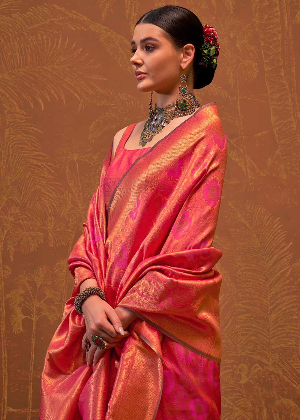 Pink & Golden Handloom Woven Designer Silk Saree : Top Pick - qivii