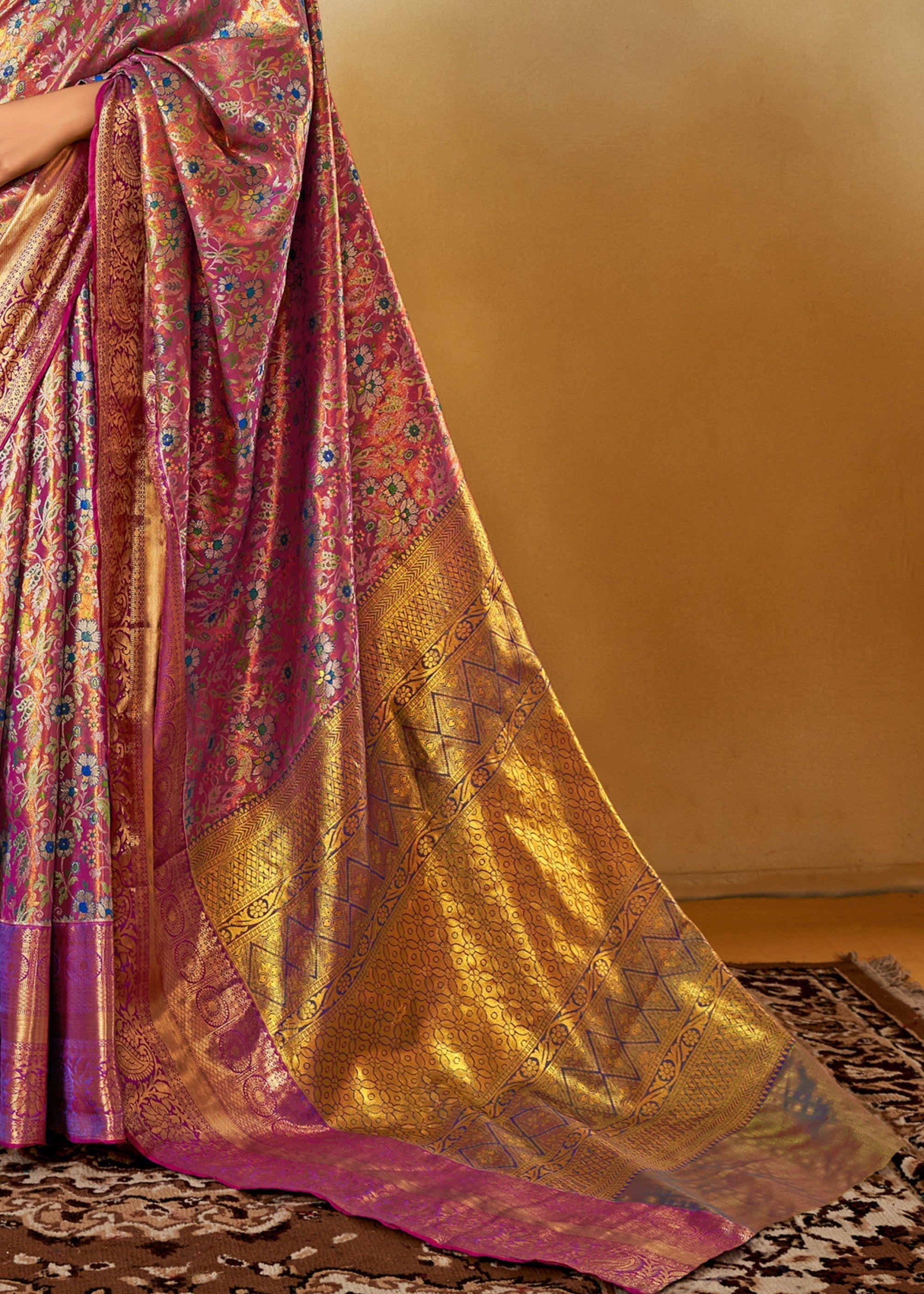 Purple and Green Handloom Dharamavaram Silk Saree - qivii