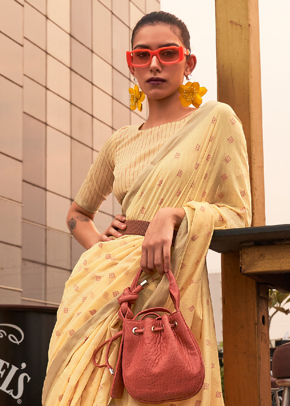 Royal Yellow Handloom Weaving Banarasi Cotton Silk Saree - qivii