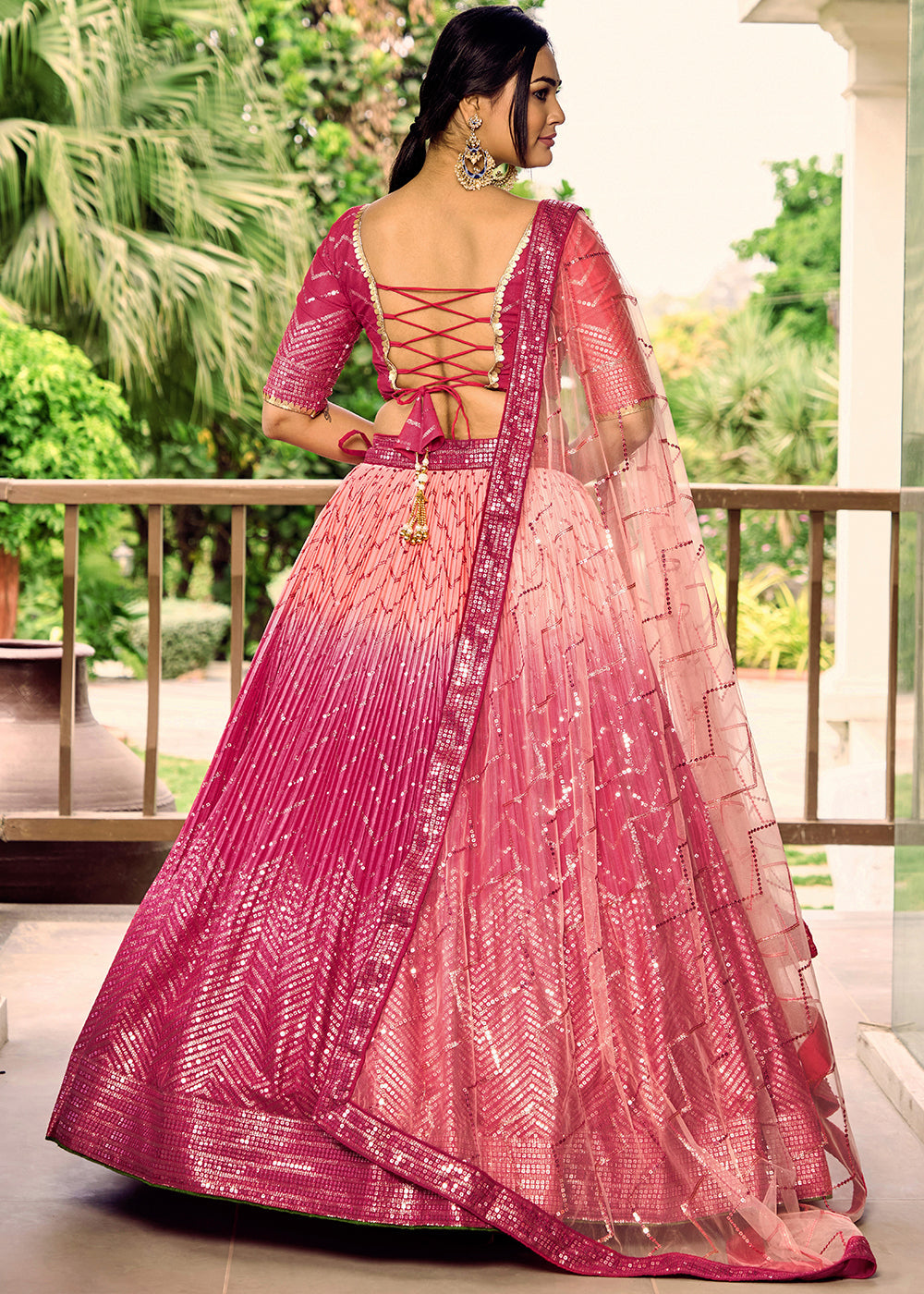 Shades Of Pink Soft Net Lehenga Choli with Sequins & Thread Embroidery work | Ready To Wear - qivii